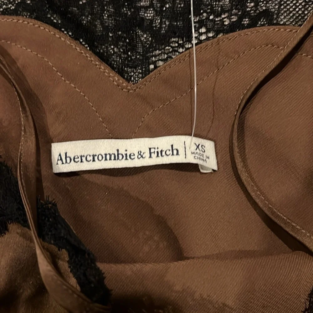 Abercrombie & Fitch Dark Brown Satin Black Lace Trim Slip Mini Dress NWT - Picture 5 of 12